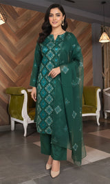 LNF-161 Bottle Green Karandi 3 Piece Unstitched