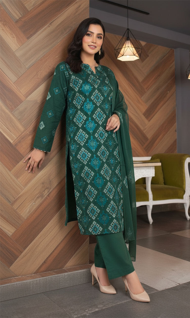 LNF-161 Bottle Green Karandi 3 Piece Unstitched