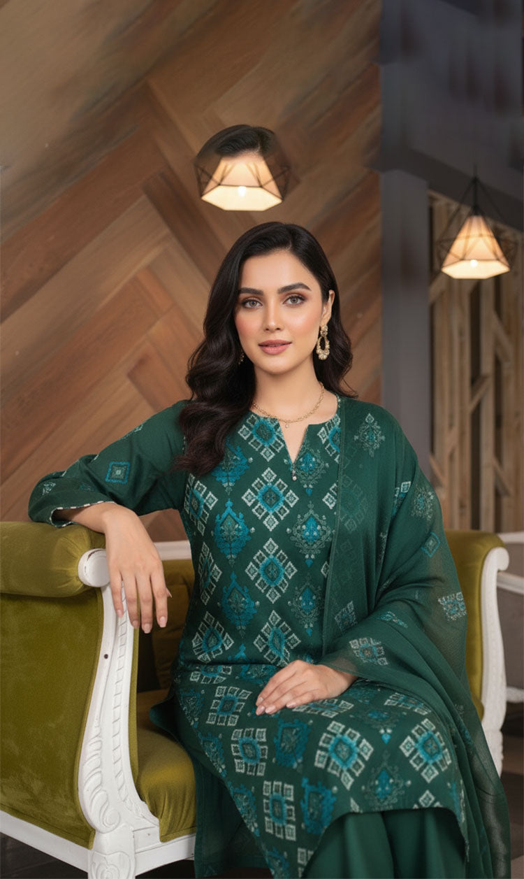 LNF-161 Bottle Green Karandi 3 Piece Unstitched