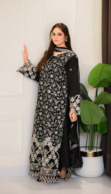 LNF 172 BLACK CHIKAN KARI LAWN 3 PCS