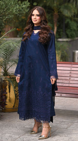 LNF 178 NAVY BLUE CHIKAN KARI LAWN 3 PCS
