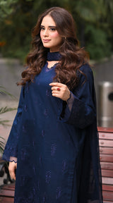 LNF 178 NAVY BLUE CHIKAN KARI LAWN 3 PCS