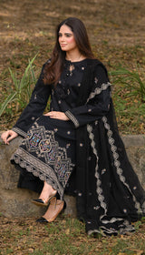 LNF 184 BLACK CHIKAN KARI LAWN 3 PCS