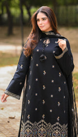 LNF 184 BLACK CHIKAN KARI LAWN 3 PCS