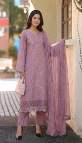 LNF 189 TEA PINK CHIKAN KARI LAWN 3 PCS