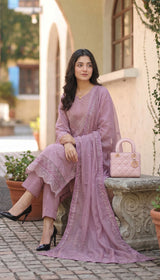 LNF 189 TEA PINK CHIKAN KARI LAWN 3 PCS