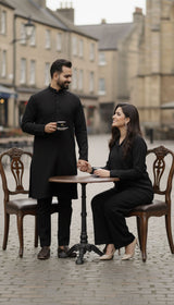 LNF-190 BLACK UNSTITICHED MATCHING SET FOR COUPLES