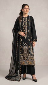 LNF 191 BLACK CHIKAN KARI LAWN 3 PCS