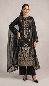 LNF 191 BLACK CHIKAN KARI LAWN 3 PCS