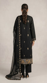 LNF 191 BLACK CHIKAN KARI LAWN 3 PCS