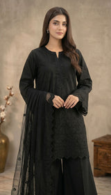 LNF 194 BLACK CHIKAN KARI LAWN 3 PCS