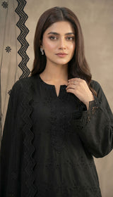 LNF 194 BLACK CHIKAN KARI LAWN 3 PCS