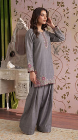 LNF-198 GREY 2 PCS RTW EMBROIDERED SILK