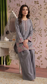 LNF-198 GREY 2 PCS RTW EMBROIDERED SILK