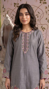 LNF-198 GREY 2 PCS RTW EMBROIDERED SILK