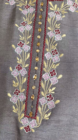 LNF-198 GREY 2 PCS RTW EMBROIDERED SILK