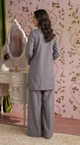 LNF-198 GREY 2 PCS RTW EMBROIDERED SILK