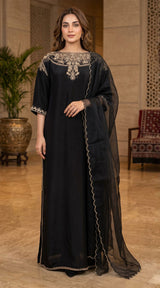 LNF-199 BLACK RTW LONG 3 PCS KAFTAAN