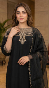 LNF-199 BLACK RTW LONG 3 PCS KAFTAAN