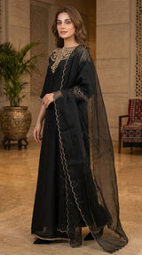 LNF-199 BLACK RTW LONG 3 PCS KAFTAAN