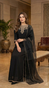LNF-199 BLACK RTW LONG 3 PCS KAFTAAN