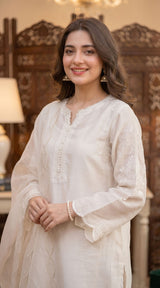 LNF-201 WHITE RTW EMBROIDERED SILK