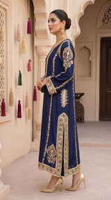 LNF-202 NAVY BLUE 2 PCS RTW EMBROIDERED SILK