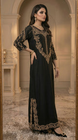 LNF-203 BLACK RTW LONG 3 PCS KAFTAAN