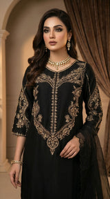 LNF-203 BLACK RTW LONG 3 PCS KAFTAAN