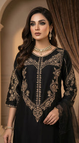 LNF-203 BLACK RTW LONG 3 PCS KAFTAAN