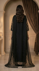 LNF-203 BLACK RTW LONG 3 PCS KAFTAAN