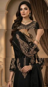 LNF-203 BLACK RTW LONG 3 PCS KAFTAAN