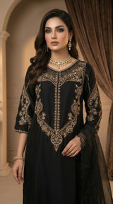 LNF-203 BLACK RTW LONG 3 PCS KAFTAAN