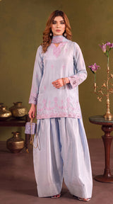 LNF-207 SKY BLUE 3 PCS RTW EMBROIDERED SILK