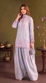 LNF-207 SKY BLUE 3 PCS RTW EMBROIDERED SILK