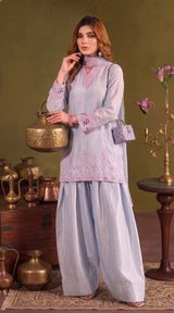 LNF-207 SKY BLUE 3 PCS RTW EMBROIDERED SILK