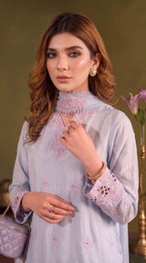 LNF-207 SKY BLUE 3 PCS RTW EMBROIDERED SILK