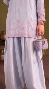 LNF-207 SKY BLUE 3 PCS RTW EMBROIDERED SILK