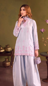 LNF-207 SKY BLUE 3 PCS RTW EMBROIDERED SILK