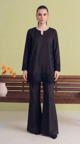 LNF-208 BLACK 2 PCS RTW EMBROIDERED SILK