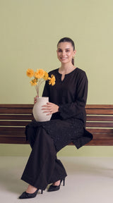 LNF-208 BLACK 2 PCS RTW EMBROIDERED SILK