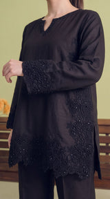 LNF-208 BLACK 2 PCS RTW EMBROIDERED SILK