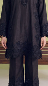 LNF-208 BLACK 2 PCS RTW EMBROIDERED SILK