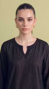 LNF-208 BLACK 2 PCS RTW EMBROIDERED SILK