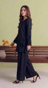 LNF-209 BLACK 2 PCS RTW EMBROIDERED SILK