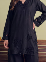 LNF-209 BLACK 2 PCS RTW EMBROIDERED SILK