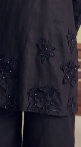 LNF-209 BLACK 2 PCS RTW EMBROIDERED SILK