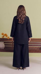 LNF-209 BLACK 2 PCS RTW EMBROIDERED SILK