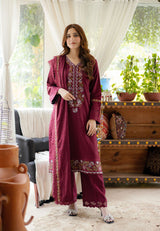 3 PCS LNF-32 MAROON VISCOSE SHIRT & TROUSER WITH SHAWL