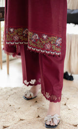 3 PCS LNF-32 MAROON VISCOSE SHIRT & TROUSER WITH SHAWL